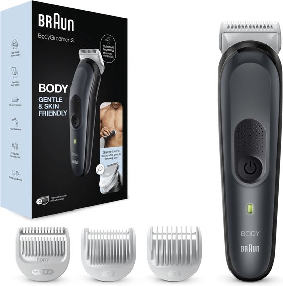 Foto: Braun bodygroomer series 3 3340 lichaamsverzorger voor heren borst oksels schaamstreek manscaping en meer incl kammen skinshield technologie voor zorgvuldig gebruik afspoelbaar