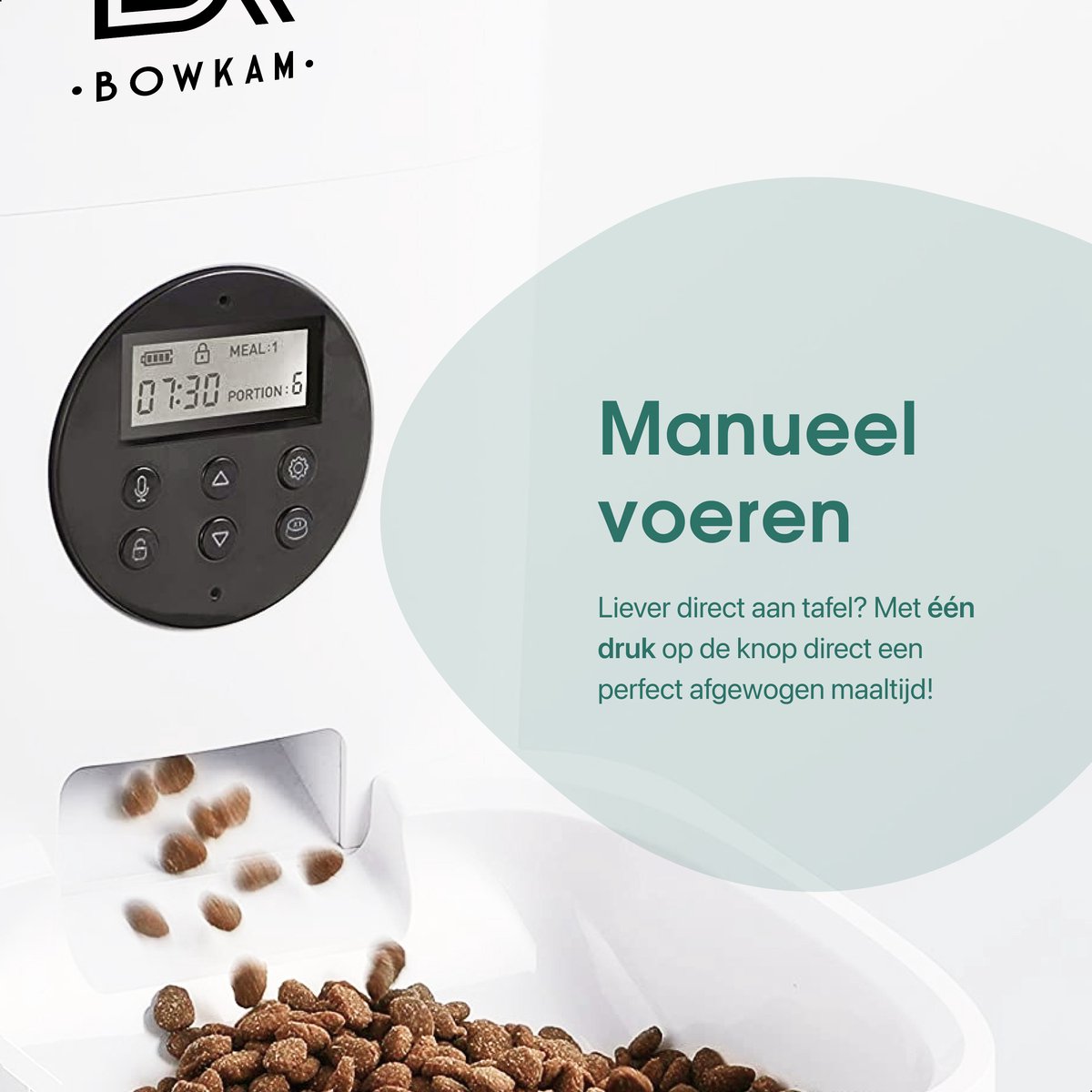 Afbeelding 2 van Bowkam Automatische Voerbak – Voerbak – Voerautomaat - Voerbak Kat – Voerbak Hond - Voerautomaat Kat – Wit