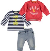 BESS - ensemble vestimentaire - 3 pièces - pull rouge - pantalon jog denim bleu - chemise rayée - Taille 62