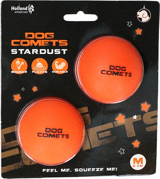Dog Comets Ball Stardust - Hondenspeelgoed - Hondenbal - Ø6 cm - 2-Pack - Natuurlijk rubber - Drijvend en Stuiterend - Oranje