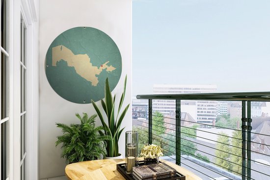 Garden Circle une carte de l'Ouzbékistan et de Tachkent - 60x60 cm - Affiche Ronde de Jardin - Extérieur