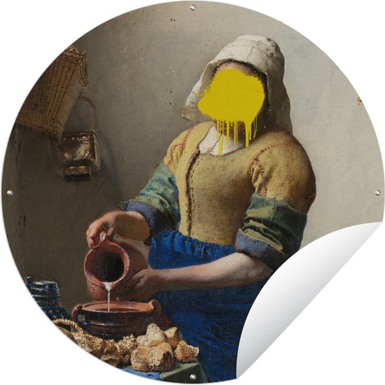 Tuincirkel Het melkmeisje - Vermeer - Kunst - 120x120 cm - Ronde Tuinposter - Buiten XXL / Groot formaat!
