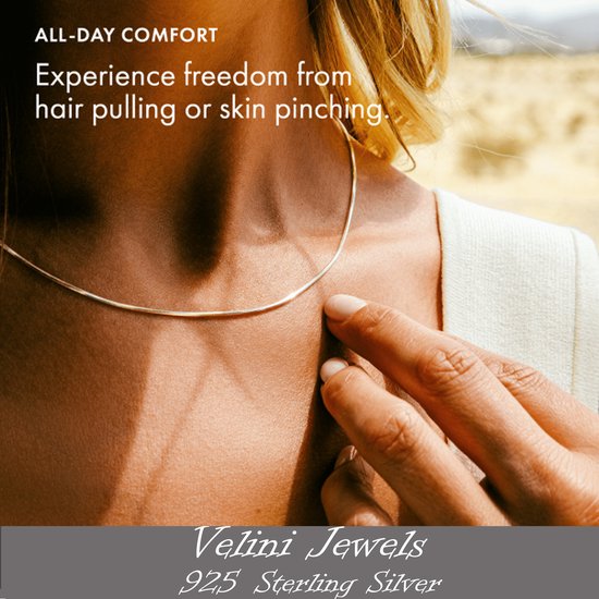 Velini jewels-1mm breed Slang halsketting-925 Zilver Ketting- 40 cm met 5cm verlengstuk- Anker sluiting - Velini Jewels