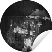Tuincirkel Ouderwetse keuken met kruiden in weckpotten - zwart wit - 120x120 cm - Ronde Tuinposter - Buiten XXL / Groot formaat!