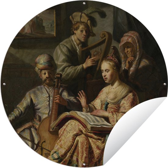 Tuincirkel Het musicerend gezelschap - Rembrandt van Rijn - 150x150 cm - Ronde Tuinposter - Buiten