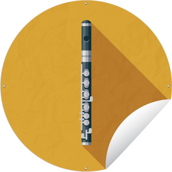 Tuincirkel Illustratie van een dwarsfluit voor een gele achtergrond - 90x90 cm - Ronde Tuinposter - Buiten