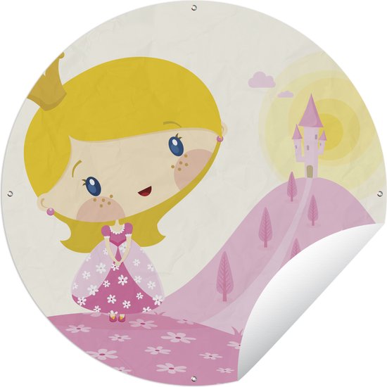 Tuincirkel Een illustratie van een prinses met een paar feeën stokjes - 60x60 cm - Ronde Tuinposter - Buiten