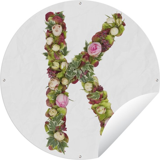 Tuincirkel De letter K gevormd door bloemen - 60x60 cm - Ronde Tuinposter - Buiten