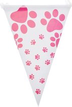 Vlaggenlijn wit met roze hondenpootjes - hond - hondenpoot - honden feest - honden verjaardag - vlaggenlijn - slinger - huisdier