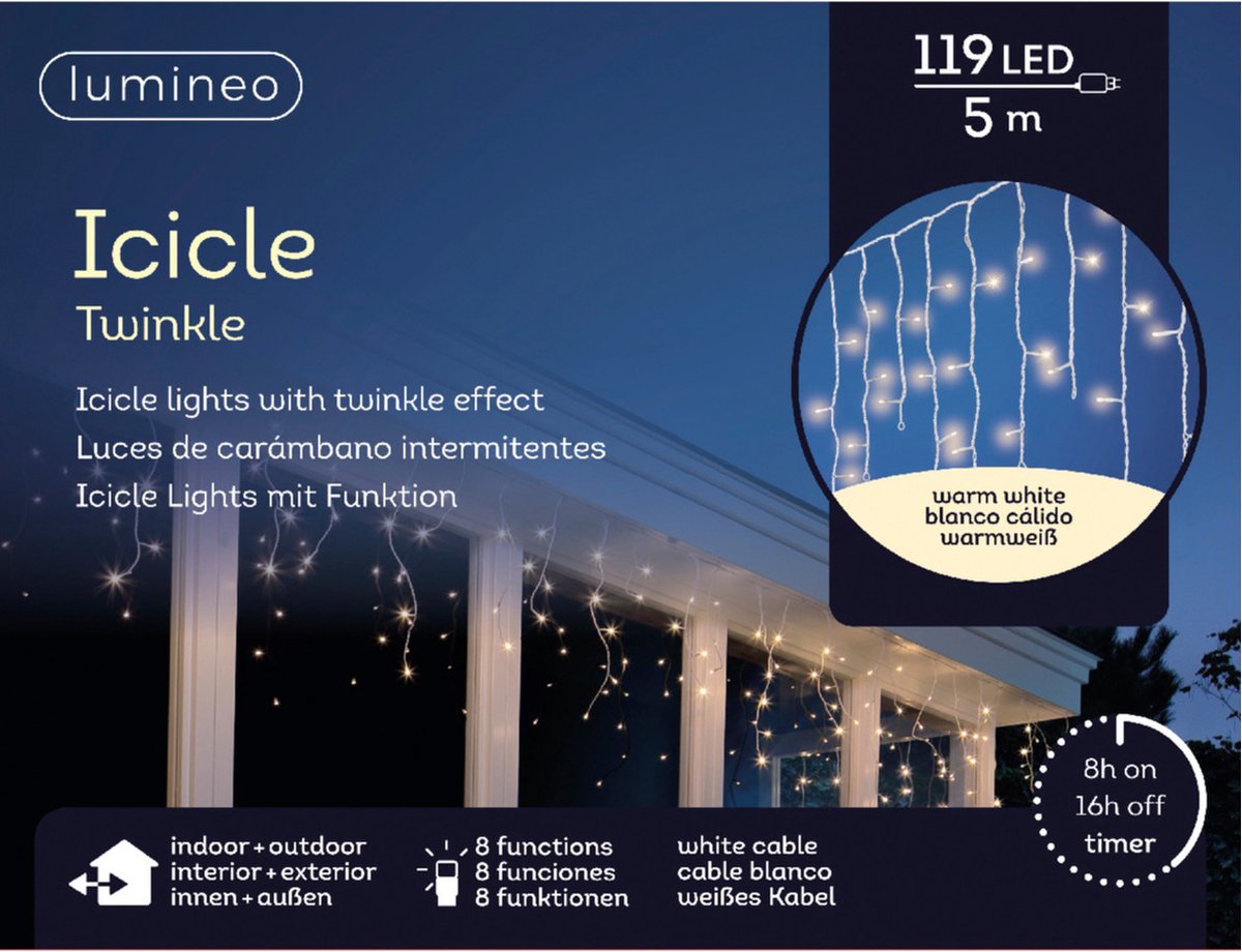 Lumineo Kerstverlichting - 2x stuks - IJspegel - warm wit - 500 cm - 119 led lampjes - ijspegelverlichting