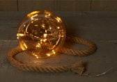 2x stuks verlichte glazen kerstballen aan touw met 15 lampjes goud/warm wit 18 cm - Decoratie kerstballen met licht