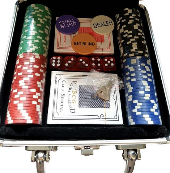 Afbeelding van het spel Luxe Poker koffer poker set met chips kaarten enz