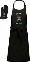 Mijncadeautje - Luxe Barbecue schort - BBQ koning - met voornaam - zwart - met BBQ- handschoen