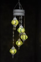 Hanglamp multicolour groen glas mozaïek 5 bollen Turkse Oosterse Crèmewit Marokkaanse kroonluchter