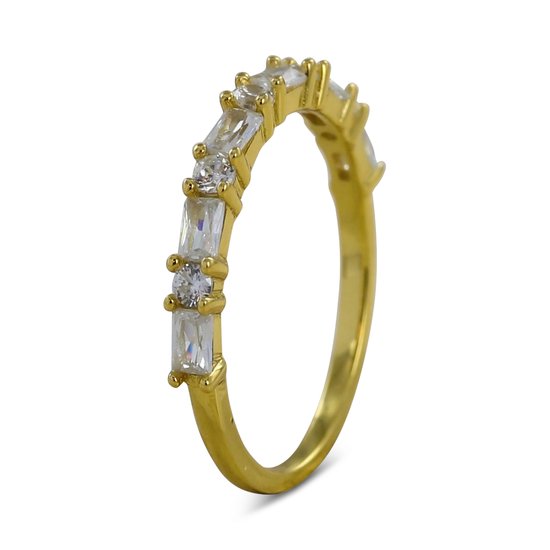 Silventi 9SIL-22299 Zilveren Ring met Zirkonia - Dames - Zirkonia - Rond - Wit - 2 mm - Baquette - Wit - 2 x 3,5 mm - Maat 54 - Zilver - Gold Plated (Verguld/Goud op Zilver)