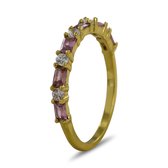 Silventi 9SIL-22300 Zilveren Ring met Zirkonia - Dames - Zirkonia - Rond - Wit - 2 mm - Baquette - Roze - 2 x 3,5 mm - Maat 54 - Zilver - Gold Plated (Verguld/Goud op Zilver)