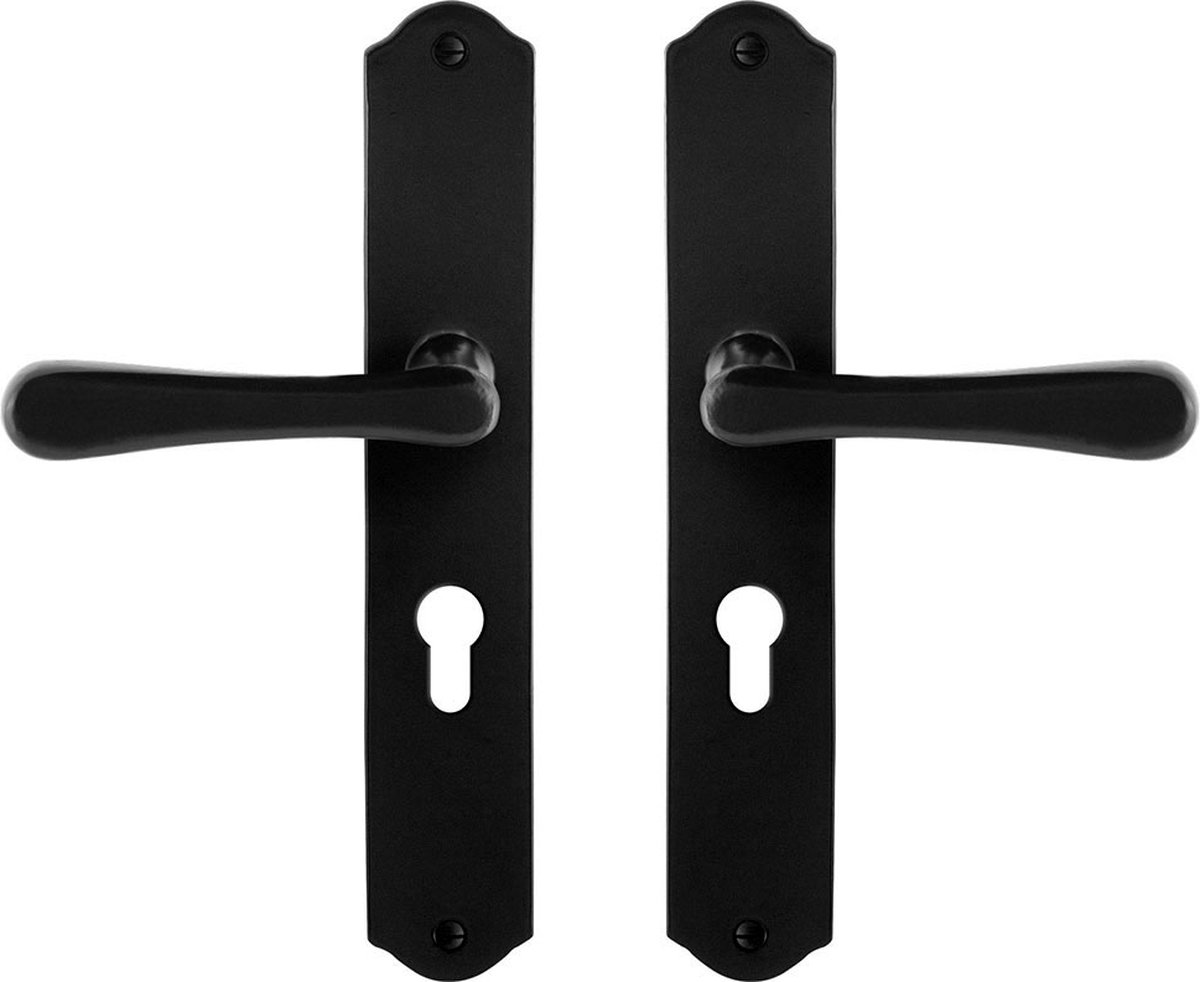 GPF6240.60 smeedijzer zwart Paju deurkruk op schild PC55, 238x41x4mm