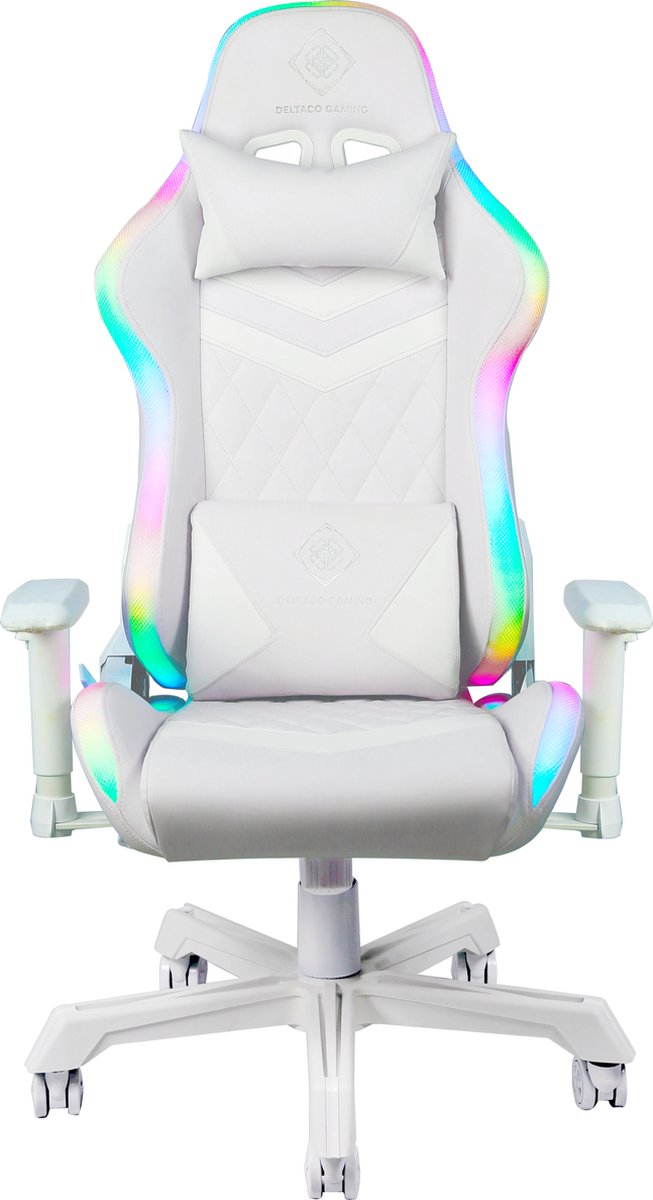 DELTACO GAMING Gamingstoel in kunstleer met RGB-verlichting - Wit