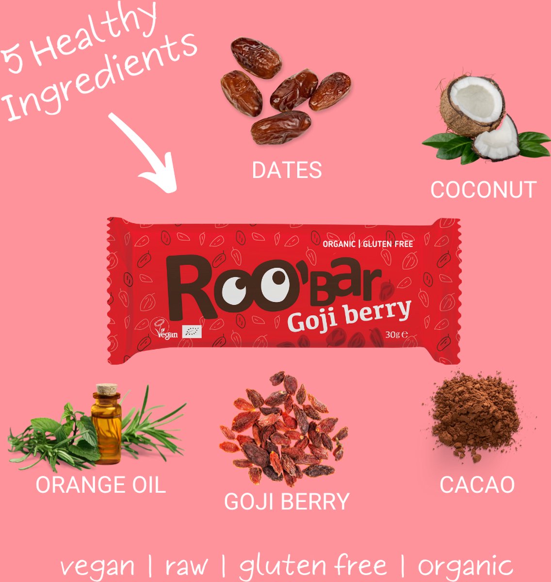 Roo'Bar | Superfoods | Goji Berry Bar | Box 20 stuks