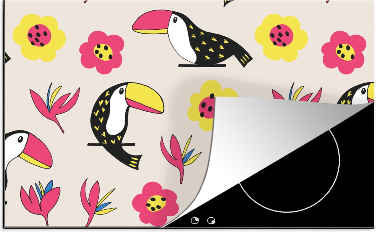 Inductie beschermer - Inductie Mat - Kookplaat beschermer - Patronen - Vogel - Bloemen - 80.2x52.2 cm - Afdekplaat inductie - Inductiebeschermer