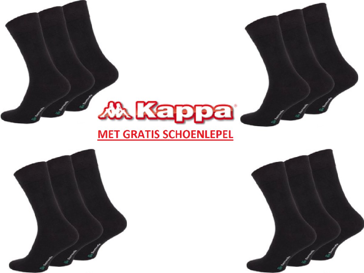 vincent creation - bio katoenen sokken - 12 paar - zwart - maat 43-46 - MET GRATIS SCHOENLEPEL