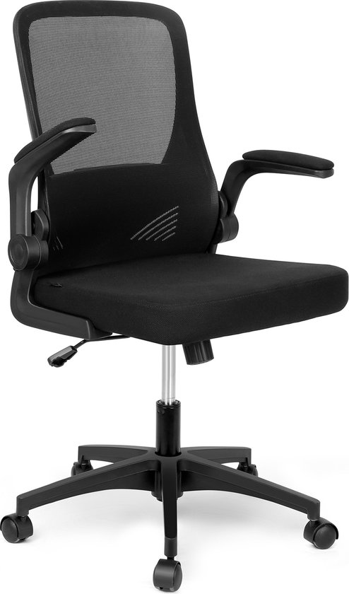 Foxsport bureaustoel comfort - ergonomische bureaustoelen - hoogte verstelbaar - opklapbare armsteun - wieltjes - volwassenen/kinderen - thuis/kantoor - zwart