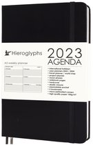 Agenda 2023 A5 - 1 Week op 2 pagina's - Sluitelastiek - Opbergvak - 2 Bladwijzers - weekagenda volwassenen - Hieroglyphs Agenda