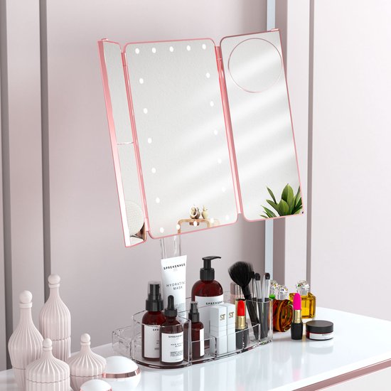 Miroir de maquillage Nisha & Me avec organiseur | Miroir Triptyque | Miroir  de table... | bol.com