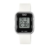 Q&Q modèle m207j005y-montre femme-numérique-blanc/argent-2 temps-alarme-chronomètre-50 mètres étanche-rétro-éclairage