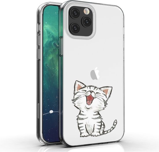 Apple Iphone 12 Pro Max hoesje transparant siliconen hoesje schattig katje  *LET OP JUISTE MODEL*
