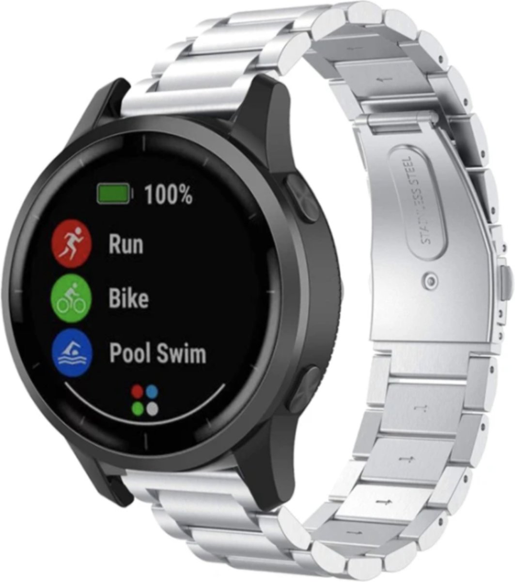 Bandje - luxe RVS schakelbandje - zilver, geschikt voor Garmin Vivoactive 4 en Venu 2
