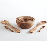 Safa Tableware set van 6 schalen olijfhout met slabestek en lepeltjes
