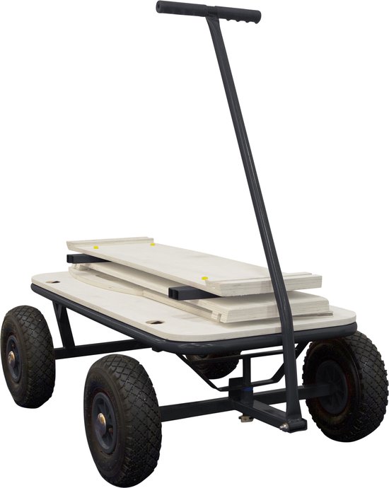 Sunny Billy Beach Wagon Bolderkar Antraciet - Blank hout - Bolderwagen met luchtbanden - 94x61x97cm