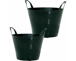 Set van 2x stuks kunststof flexibele emmers/wasmanden/kuipen zwart in verschillende formaten 15 en 30 liter