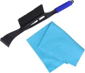 Grattoir pour vitres de voiture extra long avec brosse noir/bleu 53 cm avec chiffon anti-buée - Trucs de gel d'hiver - Avec poignée soft grip
