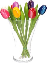 Set de bouquet de tulipes en bois bouquet 34 cm dans vase en verre 25 cm