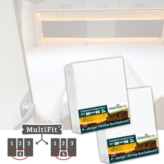 Dexitex 1 x Molton & 1 x Hoeslaken Wit / 4 delige set-Geschikt voor Camper lengtebedden of enkele bedden