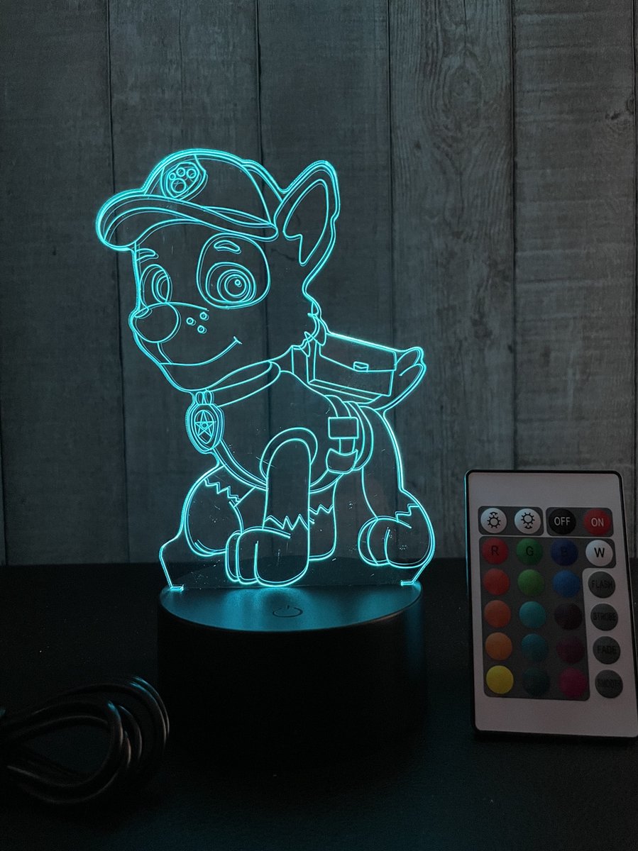 Klarigo® Nachtlamp – 3D LED Lamp Illusie – 16 Kleuren – Bureaulamp – Sfeerlamp Paw Patrol – Nachtlampje Kinderen – Creative lamp - Afstandsbediening