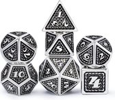 Top Dice™ - 7 Metalen Dobbelstenen Dungeons & Dragons – Zilver met Zwart – Polydice set TRPG