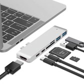 Tavaro 7 in 1 USB C HUB - USB-C Dock  - HDMI - 2x USB-C - 2x USB 3.0 - Micro SD en SD Kaartlezer - Geschikt voor Apple Macbook Pro, Air, Lenovo, Samsung - Zilver