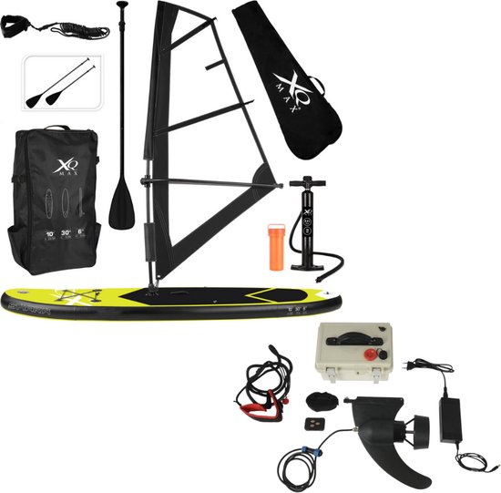 XQ Max Special Edition Windsurf/Sup board Set - MET Sup Motor Incl. accesoires - Met draagtas - 13-delig - tot 150 kg - 305 cm - Geel/zwart