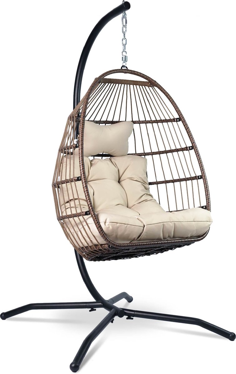Bol.com Vita5 Egg Hangstoel – Voor Binnen en Buiten – tot 150kg – Opvouwbaar - Incl. Standaard, Kussen en Waterdichte Beschermho... aanbieding