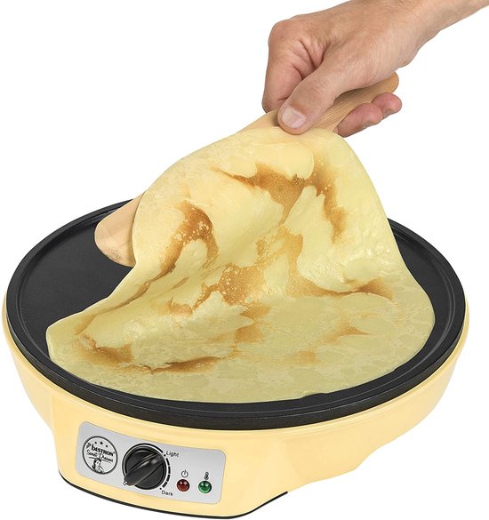 Bestron Pannenkoekenmaker - ASW602 - 1000W - Crêpemaker - 30cm - Geel - Incl houten stapel en verdeler - 5 jaar garantie — afbeelding 4