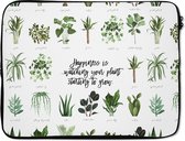 Laptophoes 17 inch - Quotes - Happiness is... watching your plant starting to grow - Spreuken - Planten - Laptop sleeve - Binnenmaat 42,5x30 cm - Zwarte achterkant