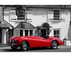 Poster / Papier - Auto - Oldtimer  in rood / wit / zwart  - 60 x 90 cm