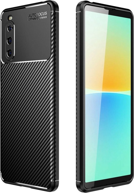 Sony Xperia 10 IV Hoesje Siliconen Carbon TPU Back Cover Zwart