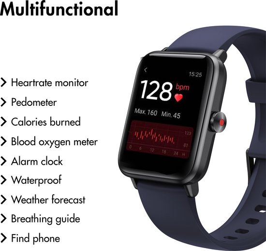 Lintelek Premium Smartwatch Dames en Heren - Watch Geschikt voor Apple, Samsung, IOS en Android - GT01 - Sporthorloge - Blauw