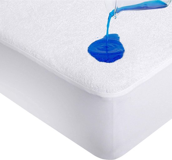 Protège-matelas étanche-Tissu éponge ajusté-Antibactérien-Tout autour élastique-Blanc -1Personnes- 100x200 cm