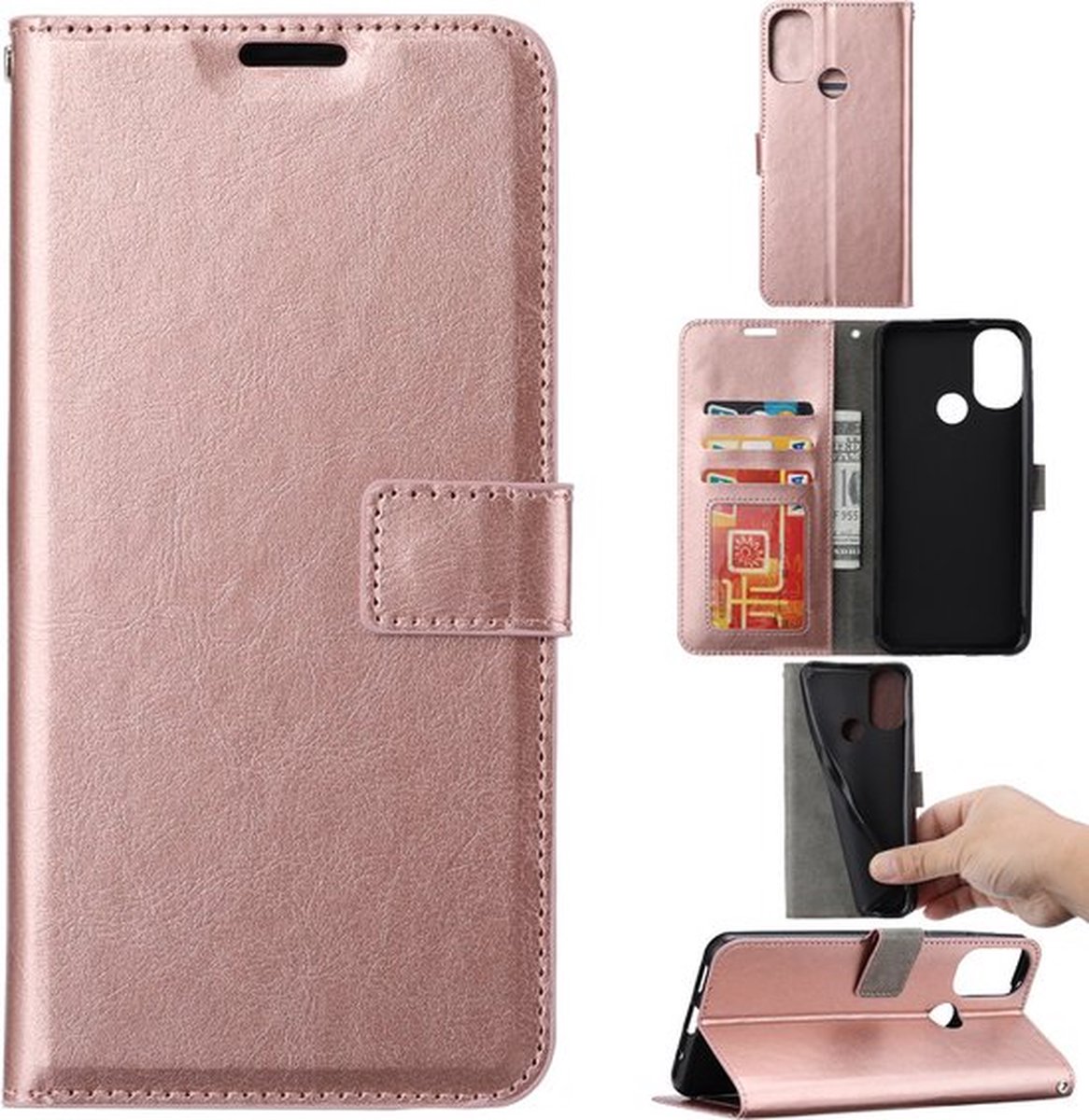 Portemonnee Book Case Hoesje Geschikt voor: Motorola Moto E20 / E30 / E40 - rosegoud