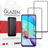 2-pack BMAX geschikt voor Xiaomi Redmi 10 Screenprotector glas - Full Cover gehard glas - Tempered glas - Xiaomi screenprotectors 2 stuks - Telefoonglaasje - Beschermglas - Glasplaatje - Screensaver - Screen protector - Case friendly - Zwart